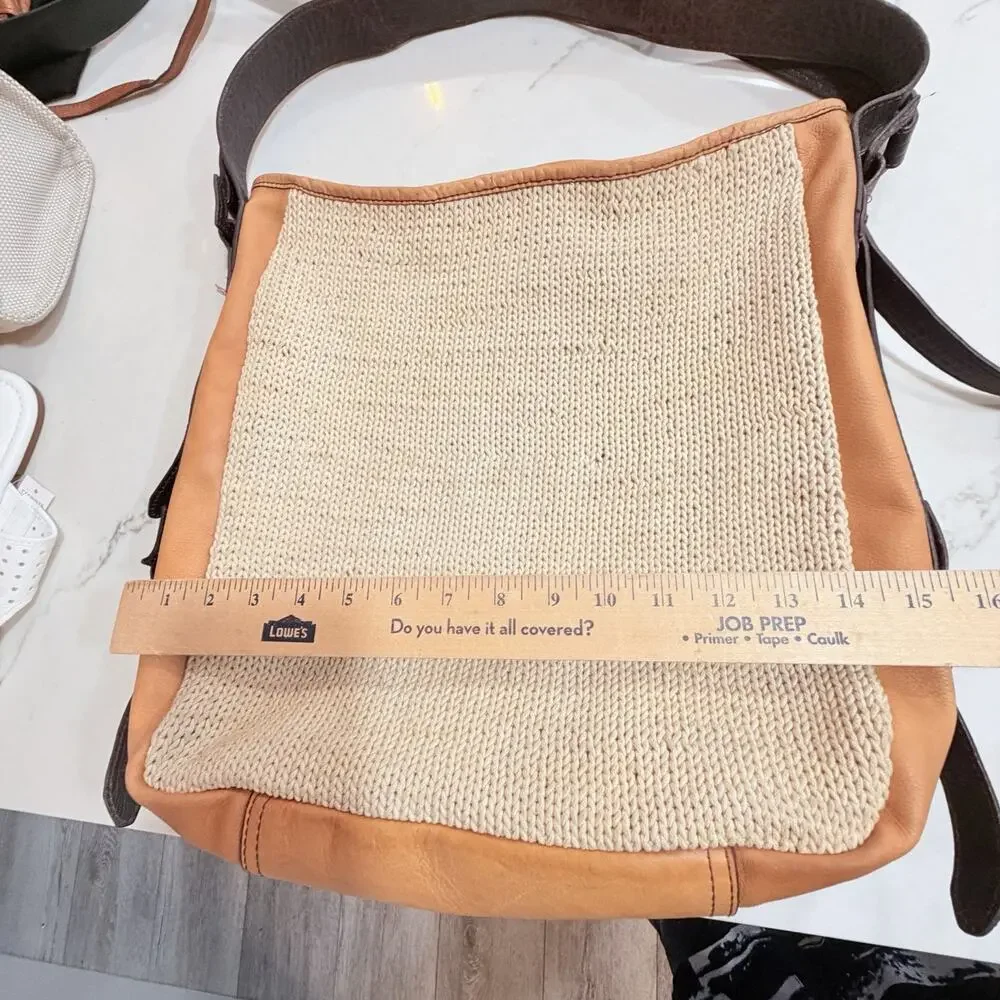Anthropologie Holding Horses Leather With Crochet Purse Tote Bag Brown Beige